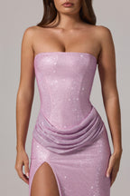 Chic Embellished Bandeau Cowl-Waist Maxi Dress in Lavender