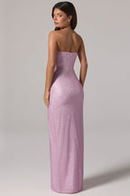 Chic Embellished Bandeau Cowl-Waist Maxi Dress in Lavender