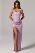 Chic Embellished Bandeau Cowl-Waist Maxi Dress in Lavender