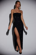 Chic Embellished Bandeau Cowl Neck Maxi Dress in Black