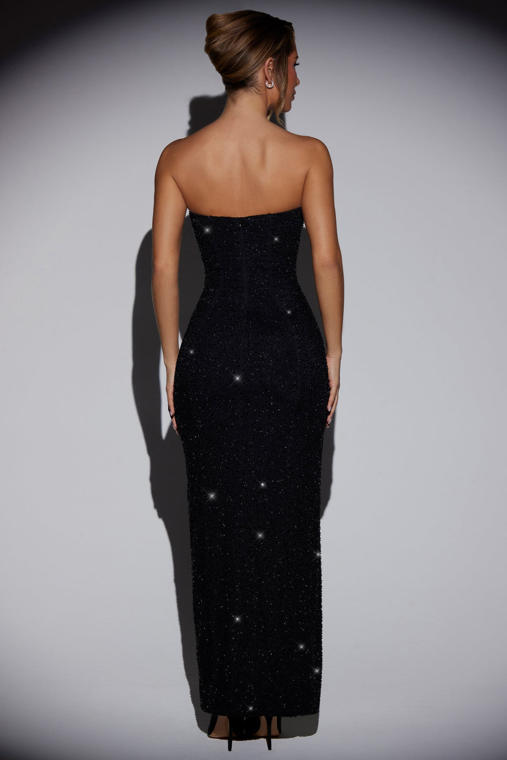 Chic Embellished Bandeau Cowl Neck Maxi Dress in Black