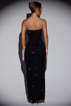 Chic Embellished Bandeau Cowl Neck Maxi Dress in Black