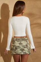 Chic A-Line Cargo Mini Skirt in Khaki Print