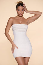 Chic Embellished Strapless Cowl Neck Mini Dress in Snow