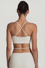 Chic Embellished Cross Back Crop Top in White