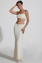 Chic Embellished Cross Back Crop Top in White