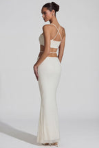 Chic Embellished Cross Back Crop Top in White