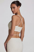 Chic Embellished Cross Back Crop Top in White