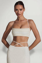 Chic Embellished Cross Back Crop Top in White