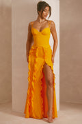 Chic Corset Frill Skirt Maxi Dress in Tangerine