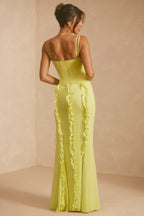Chic Corset Frill Skirt Maxi Dress in Lime Green