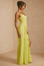 Chic Corset Frill Skirt Maxi Dress in Lime Green