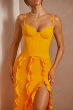 Chic Corset Frill Skirt Maxi Dress in Tangerine