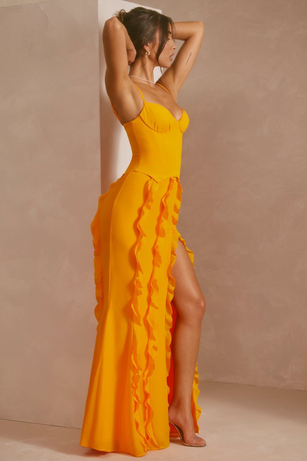 Chic Corset Frill Skirt Maxi Dress in Tangerine