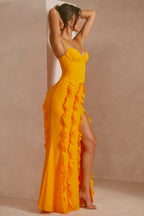 Chic Corset Frill Skirt Maxi Dress in Tangerine