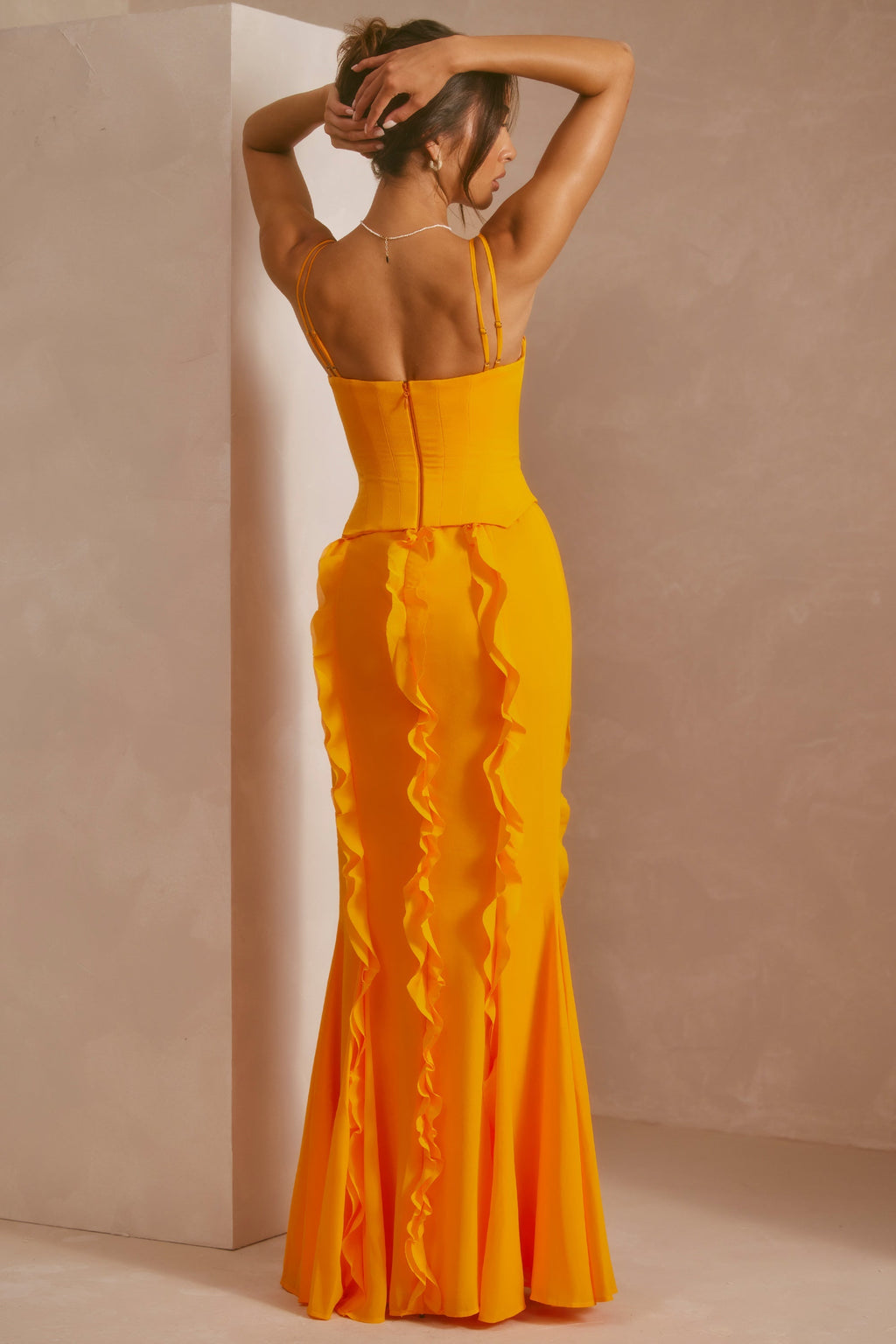 Chic Corset Frill Skirt Maxi Dress in Tangerine