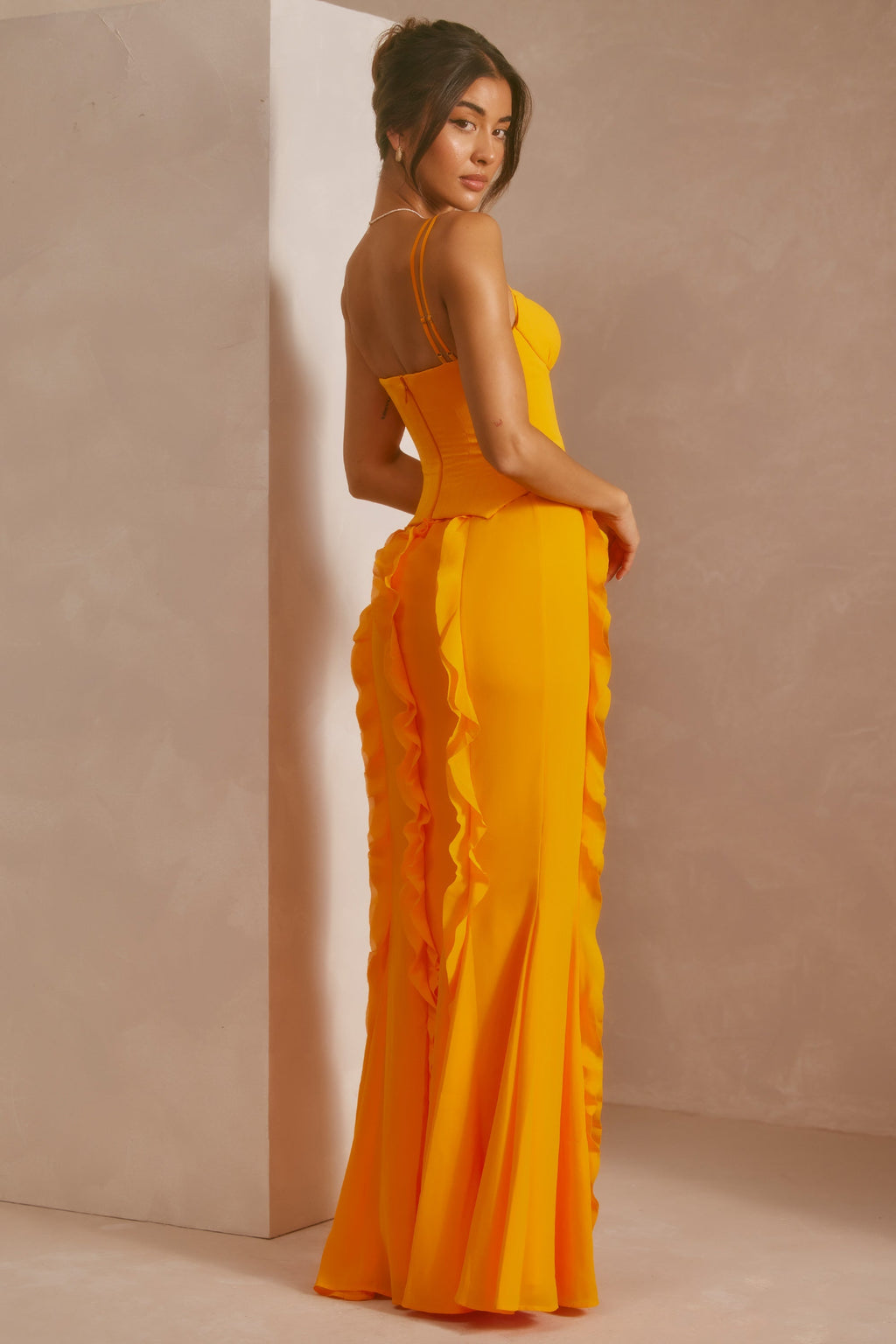 Chic Corset Frill Skirt Maxi Dress in Tangerine