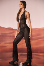 Chic Embellished Plunge Neck Jumpsuit in Black