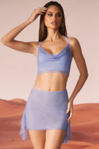 Chic Embellished Cowl Neck Corset in Blue