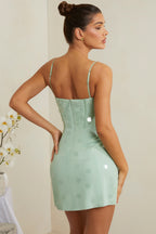 Chic Embellished Corset Mini Dress in Sage