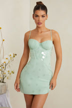 Chic Embellished Corset Mini Dress in Sage
