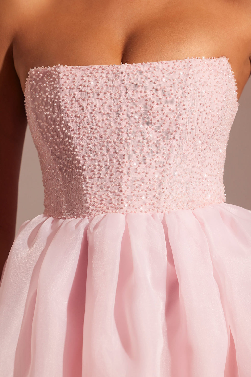 Chic Embellished Corset Tulle Skirt Midi Dress in Blush
