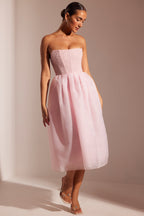 Chic Embellished Corset Tulle Skirt Midi Dress in Blush