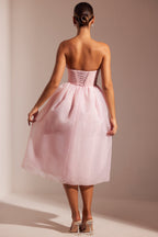 Chic Embellished Corset Tulle Skirt Midi Dress in Blush