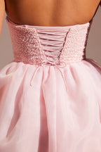 Chic Embellished Corset Tulle Skirt Midi Dress in Blush