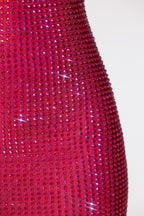 Chic Embellished Extreme Cowl Neck Halter Mini Dress in Hot Pink