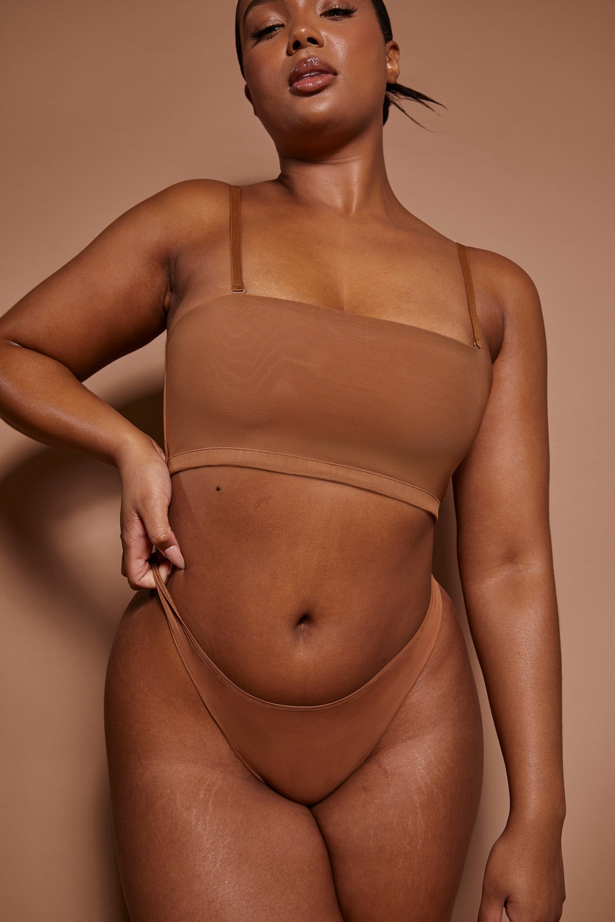 Chic Soft Mesh Bandeau Bra in Almond