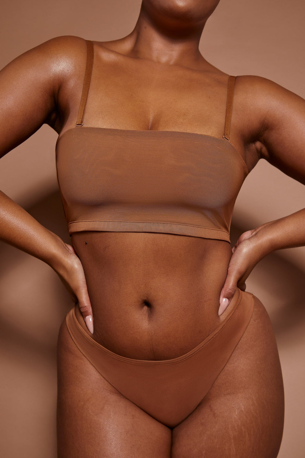 Chic Soft Mesh Bandeau Bra in Almond