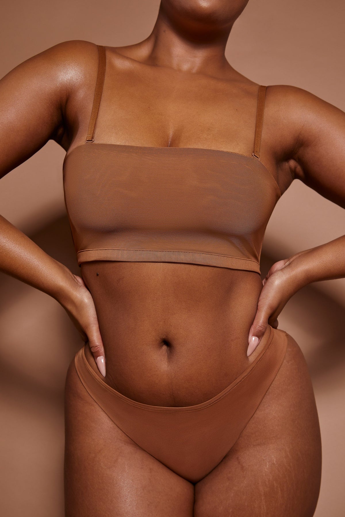 Chic Soft Mesh Bandeau Bra in Almond