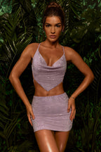 Chic Embellished Low Rise Mini Skirt in Lilac