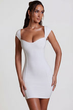 Chic Sweetheart Neckline Cap Sleeve Mini Dress in White