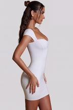 Chic Sweetheart Neckline Cap Sleeve Mini Dress in White