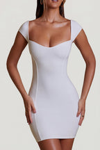 Chic Sweetheart Neckline Cap Sleeve Mini Dress in White