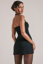 Chic Mid-Rise Bodycon Ultra Mini Skirt with Split in Black