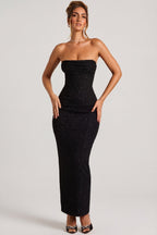 Chic Embellished Bandeau Cowl Neck Maxi Dress in Black