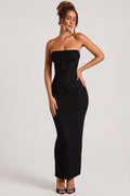 Chic Embellished Bandeau Cowl Neck Maxi Dress in Black