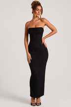 Chic Embellished Bandeau Cowl Neck Maxi Dress in Black