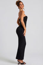 Chic Embellished Bandeau Cowl Neck Maxi Dress in Black