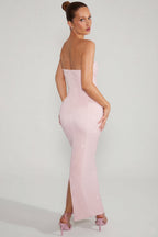Chic Embellished Bandeau Cowl Neck Maxi Dress in Blush