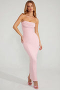 Chic Embellished Bandeau Cowl Neck Maxi Dress in Blush