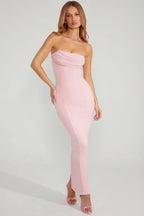 Chic Embellished Bandeau Cowl Neck Maxi Dress in Blush