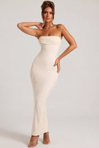 Chic Embellished Bandeau Cowl Neck Maxi Dress in Snow