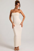 Chic Embellished Bandeau Cowl Neck Maxi Dress in Snow