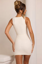 Chic Embellished Square Neck Mini Dress in White