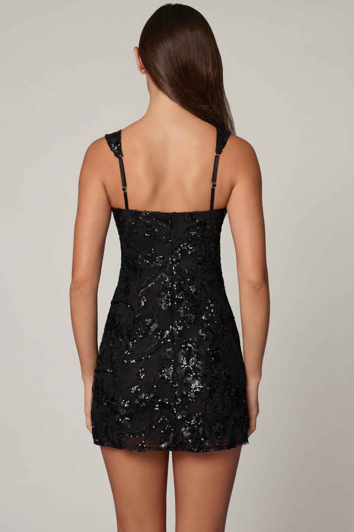 Chic Embellished A-line Mini Dress in Black