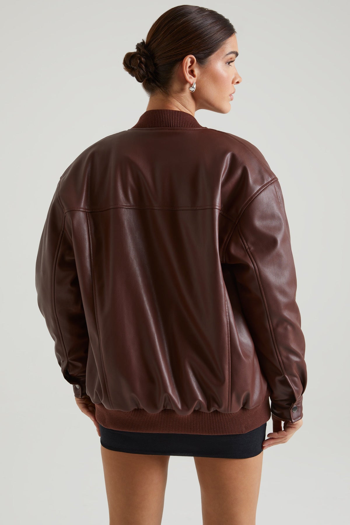 Chic Faux Leather Jacket in Brown